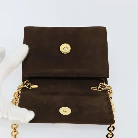 Authentic Salvatore Ferragamo Vala Chain Shoulder Bag Suede Brown Gold - Picture 7 of 16